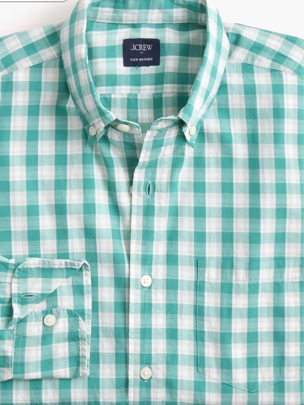 J. Crew Men's Teal and White Gingham Button-Down Shirt